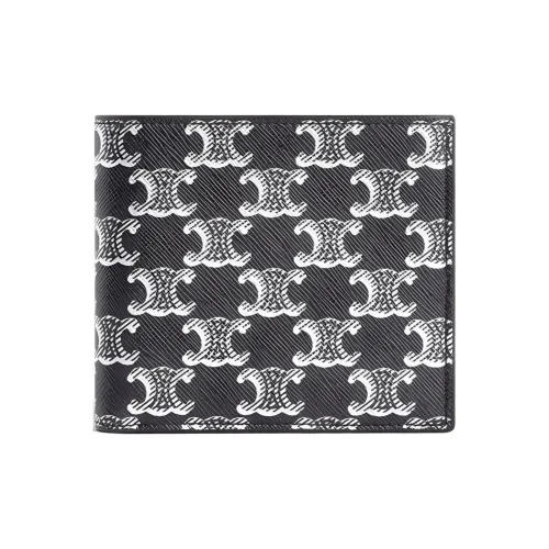 CELINE Triomphe Холст Телячья кожа Кошелек Мужской Черный Белый