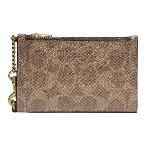 COACH Кошелек для карт с покрытием холст телячья кожа кошелек для монет кошелек мини женский коричневый