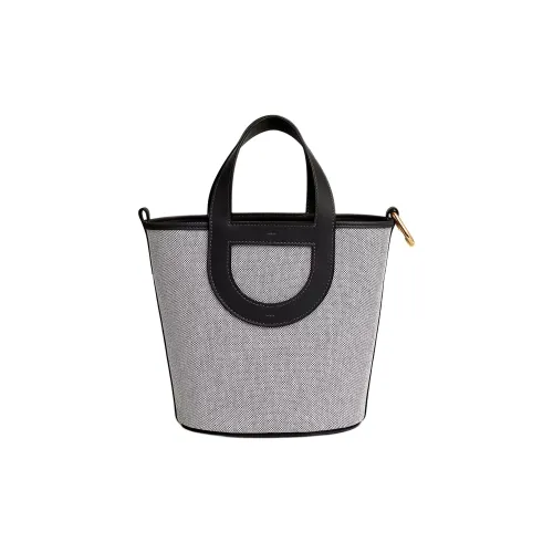 HERMES In The Loop Canvas Swift Телячья кожа Корзинка-сумка Свиной нос Сумка-ведро Сумка Женская Светлый бежевый Черный