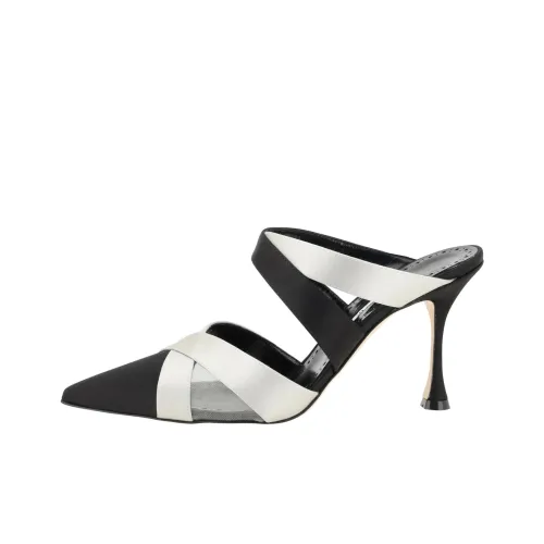 MANOLO BLAHNIK Домашние тапочки 9 см Женские Черный Белый