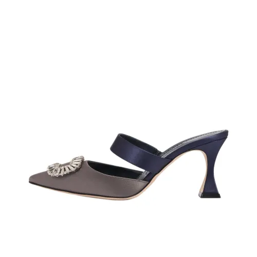 MANOLO BLAHNIK Домашние тапочки 7 см Женские Серый Синий