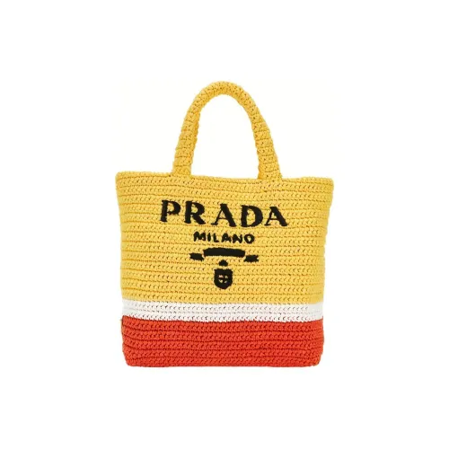 PRADA Raffia Effect Пряжа Tote Bag Shopping Bag Сумка для покупок Женская Orange Yellow