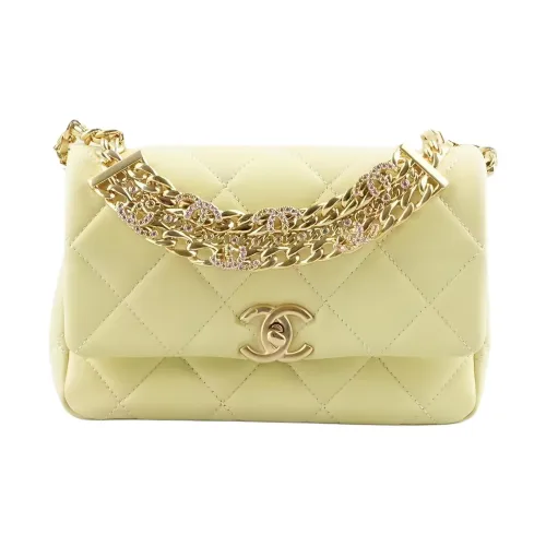 CHANEL Sheepskin Flap Bag Crossbody Mini Women's Yellow CHANEL Овчина Сумка с клапаном Сумка через плечо Мини Женская Желтая