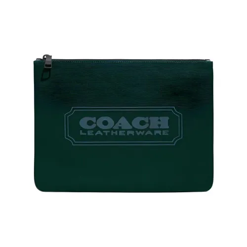 COACH Pouch Холст Утончённая Телячья Кожа Холст Сумка Клатч Женский Яшма
