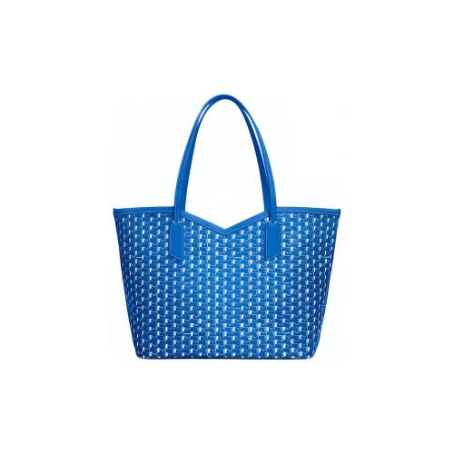 Moynat Холст и Кожаная Сумка-тоут Сумка для покупок Женская сумка Синий и Белый