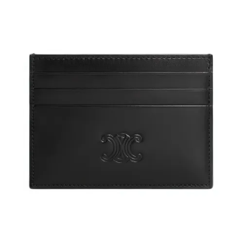 CELINE Triomphe Сатин Коровья кожа Держатель для карт Большой Мужской Черный