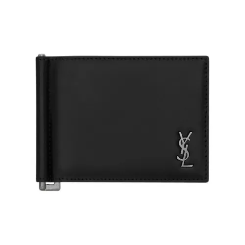 SAINT LAURENT Телячья кожа Матовая кожа Кошелек Маленький Мужской Черный