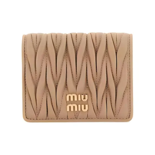 MIU MIU Matelassé Мягкий Sheepskin Кожа Кошелек Маленький Женский Бежевый