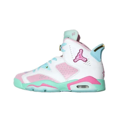 Jordan Air Jordan 6 Противоскользящий Устойчивый к износу MID Топ Винтажные баскетбольные кроссовки Унисекс Белый Розовый Зеленый
