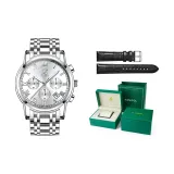 Серебряный белый циферблат.