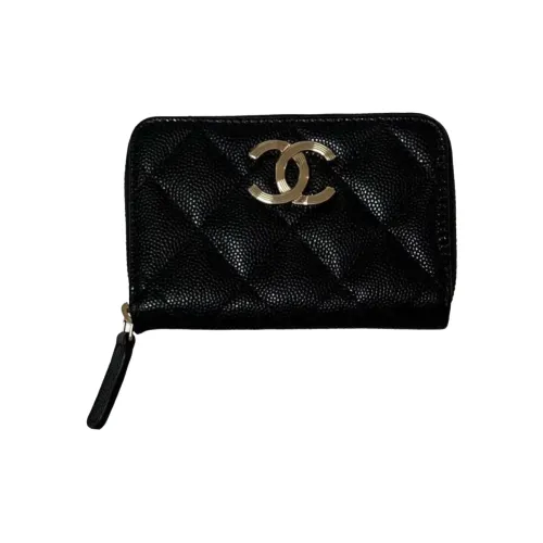 CHANEL С рельефом Тисненый Зернистая кожа личи Телячья кожа Key Pouch Картхолдер Мелочь Кошелек Маленький Женские Черный