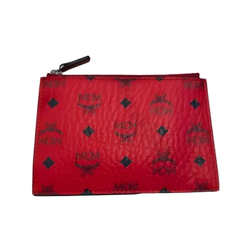 MCM Original Visetos Покрытый холст с кожей наппа держатель для карт и кошелек женский красный