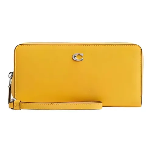 COACH Полированная галечная кожа Кошелек Маленький Женская серебряная и канарская цветовая