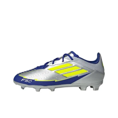 Adidas F50 ELITE Устойчивые к истиранию Низкие Детские Футбольные Бутсы Металлический Серебряный Яркий Неон Желтый Яркий Синий Подростки