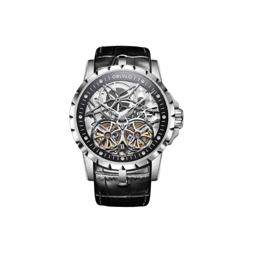 OBLVLO Автоматический механический механизм часы с ремешком из коровьей кожи унисекс серебристый циферблат