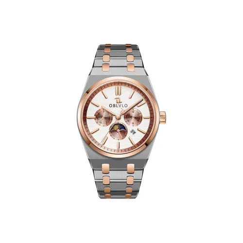 OBLVLO Автоматический Механический Механизм Стальной Ремешок Мужские Часы Белый Циферблат