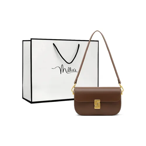 MILLIE'S Сумка через плечо из коровьей кожи маленькая квадратная сумка женская кофейного черного цвета