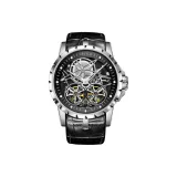 Чёрный ремешок, серебряный корпус, чёрный циферблат