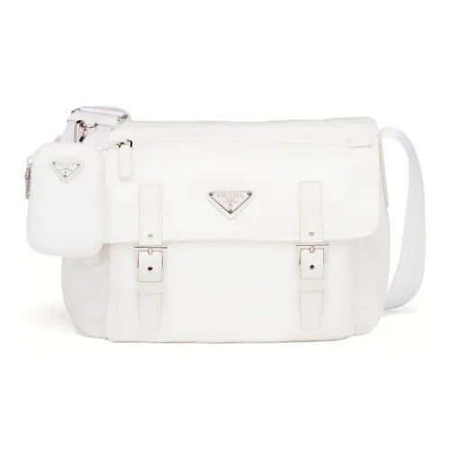 PRADA RE Edition Переработанный нейлон с кожаными вставками сумка 2-в-1 курьерская сумка через плечо средний размер унисекс белый