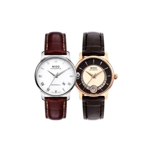 Mido Baroncelli Автоматический Механический Механизм Унисекс Часы 38 мм Белый Циферблат Корпус из Нержавеющей Стали Кожаный Ремешок