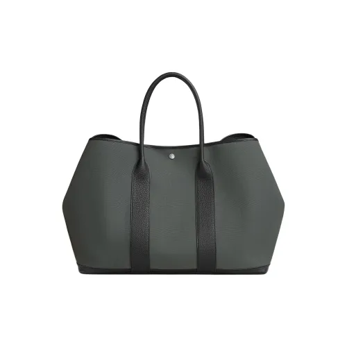 HERMES Garden Party Холст с кожей Тоут Сумка Сумка для покупок Сумка Женская Вертикальная Mangrove Черная