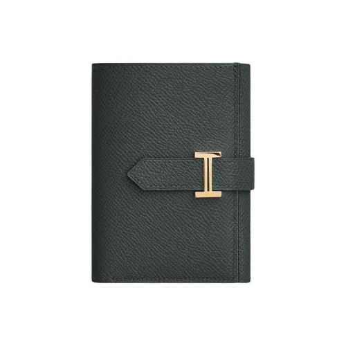 HERMES Bearn Epsom Телячья кожа Кошелек Женские 67 Vert FONCE Темно-зеленый