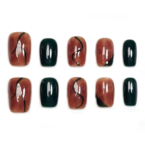 KDOW Эксклюзивный Премиум Мода False Nail Короткий LADDER Кофейный Цвет Smudge 16мм