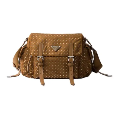 PRADA RE Нейлон Переработанный Полиамид Плечевая Сумка Средняя Женская Коричневая