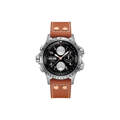 HAMILTON Автоматический Механический Часы Мужские 44 мм Черный Циферблат Корпус из Нержавеющей Стали Кожаный Ремешок