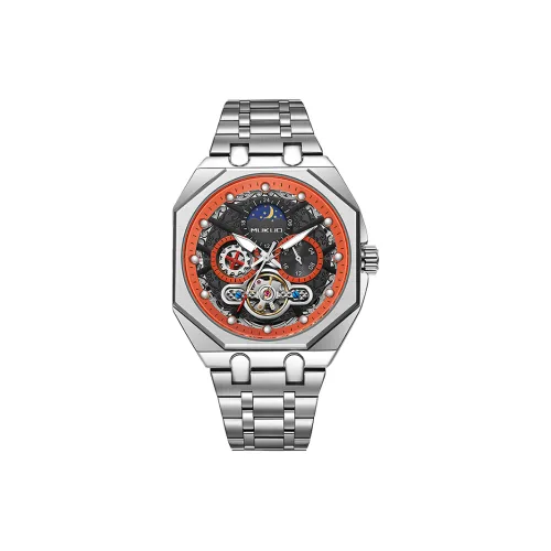 MUKUO Starlight Collection Автоматический Механический Механизм Нержавеющая Сталь Ремешок Часы Мужские Черный Циферблат