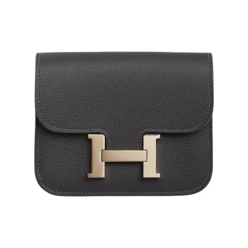 HERMES Constance Slim Evercolor Телячья кожа Держатель для карт кошелек Бананка Женские Сланцево-серый Ледниково-синий