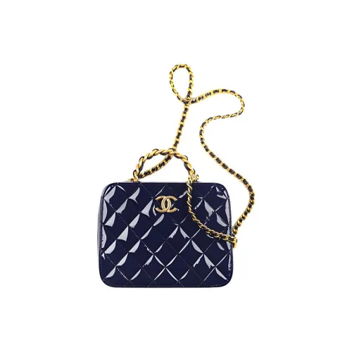 CHANEL 22A Early Autumn Лакированная кожа Металл Коровья кожа Сумка через плечо Женская Морской синий