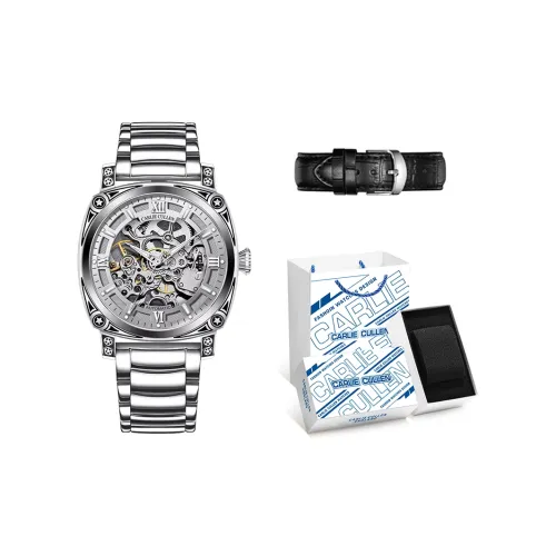 CARLIECULLEN Автоматический Механический Механизм Нержавеющая Сталь Ремешок Часы Мужские Серый Циферблат
