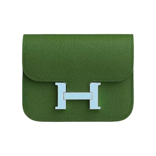 HERMES Constance Slim Epsom Телячья кожа Бананка Кошелек Женские Шелк Сине-зеленый Лазурь далёкого неба