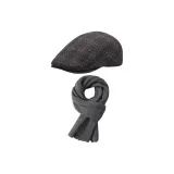 Черный кофейный комплект [Шляпа + Серый шарф]