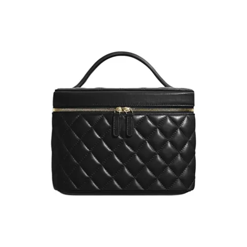 CHANEL Diamond Pattern Lambskin Box Clutch Flip-Top Portable Makeup Bag Women's Black CHANEL Диамантовый узор из овечьей кожи коробка сумка с откидной крышкой портативная косметичка женский черный