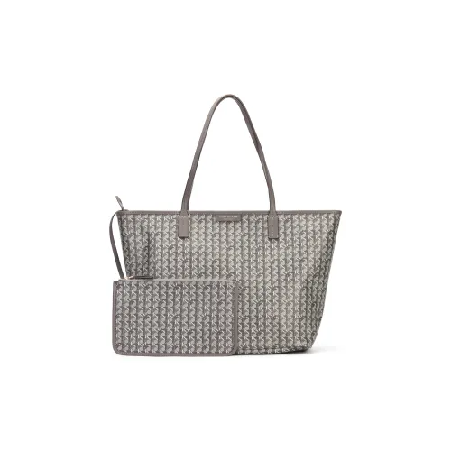 TORY BURCH Покрытый холст Комбо Сумка Тоут Сумка Сумка для покупок Сумка Сумка через плечо Средняя Женская Серый Черный