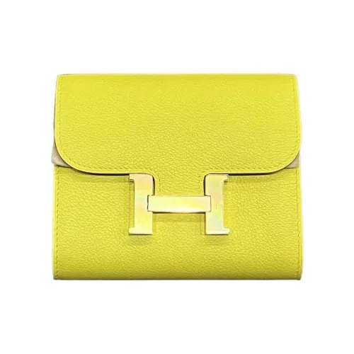 HERMES Constance Slim Evercolor Телячья кожа Кошелек Держатель для карт Кошелек для монет Женский 9R Лайм Лимон