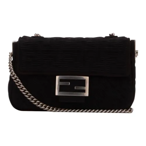 FENDI Baguette Ткань Портативная Сумка через плечо Сумка на плечо Женская Черная