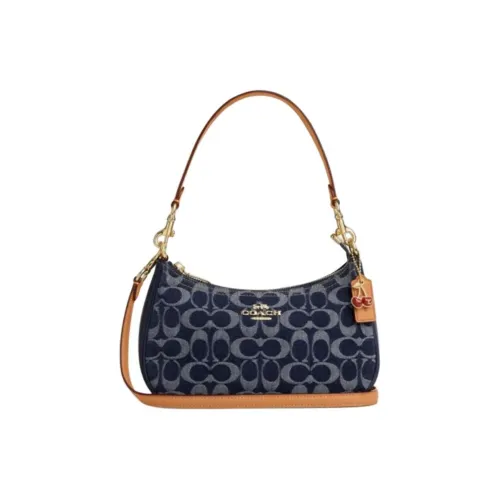 COACH Teri Ткань с искусственной кожей Сумка на плечо Женская Джинсовый синий