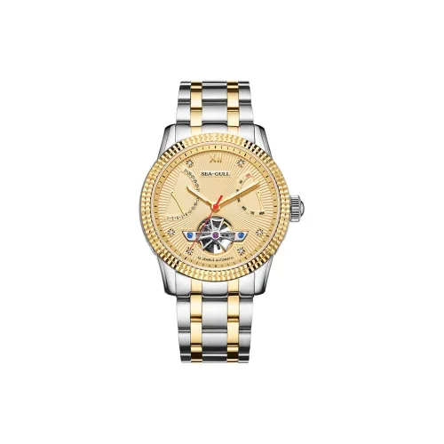 Sea Gull Автоматический Механический Механизм Стальной Ремешок Часы Мужские Золотистый Циферблат