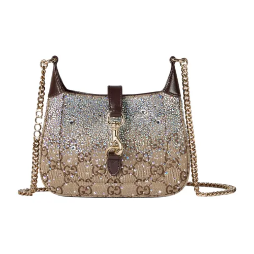 GUCCI Jackie Notte Холст Плечевая Сумка Мини Женский Бежевый и Темно-Коричневый