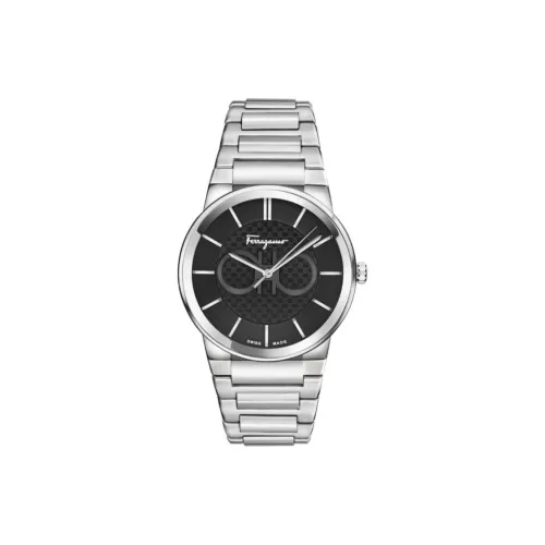 FERRAGAMO Мужские часы Кварцевый механизм Ремешок из нержавеющей стали 41 мм Черный циферблат