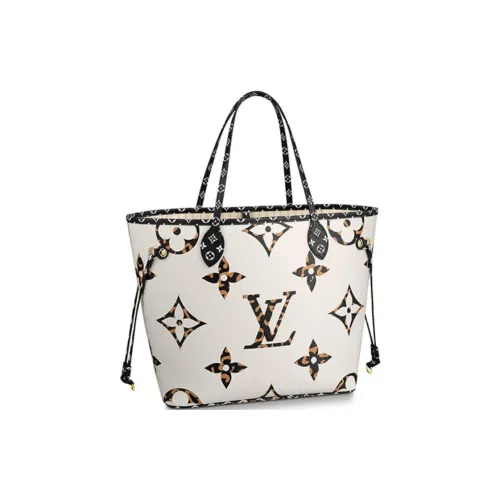 LOUIS VUITTON NEVERFULL Монограмма Покрытый холст Тоут Комбинированная сумка Сумка на одно плечо Средняя Женская Айвори