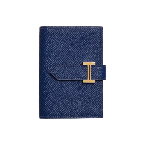 HERMES Bearn Epsom Телячья кожа Кошелек Женские 73 BLEU Saphir Сапфирово-синий
