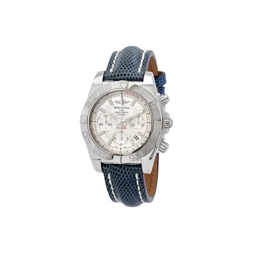 BREITLING Автоматический Механический Часы Мужские 41 мм Белый Циферблат Корпус из Нержавеющей Стали Кожаный Ремешок