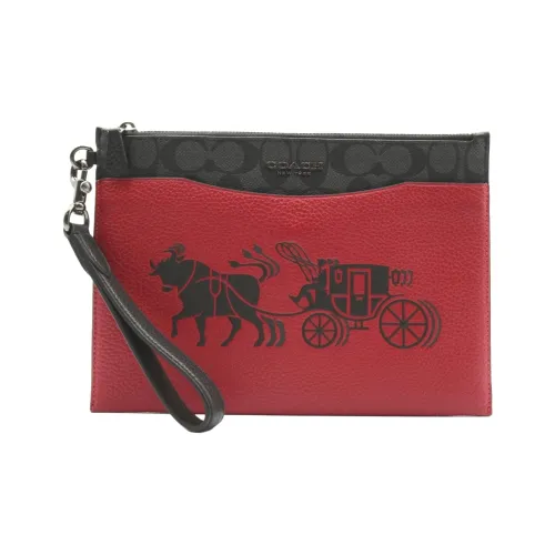 COACH Beckett Ткань Холст Кожа Клатч Маленький Мужской Красный Черный