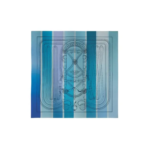 HERMES Шарфы из шелка тутового дерева Женские Индиго Джинсовый синий Светло-фиолетовый