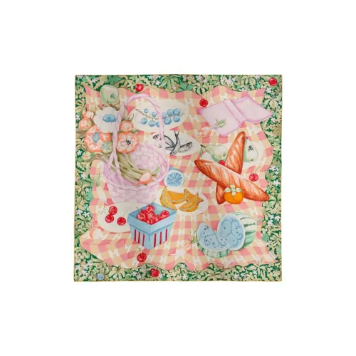 HERMES Шарфы из шелка Тутового дерева Женские Зеленый Желтый Светло-фиолетовый