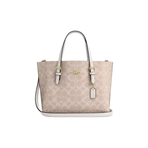 COACH Mollie Покрытый холст Тоут Сумка Сумка для покупок Сумка через плечо Сумка среднего размера Женская Песочный Мел